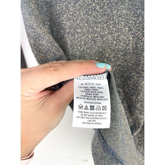 DELETTA Anthropologie Gray Metallic Shirt S Keyhole Bow 3/4‎ Sleeve Stretch Size - Picture 8 of 8